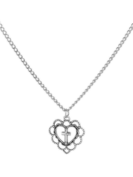 Jewelry - Silver Heart Pendant Necklace with Cross Charm - Women's Jewelry